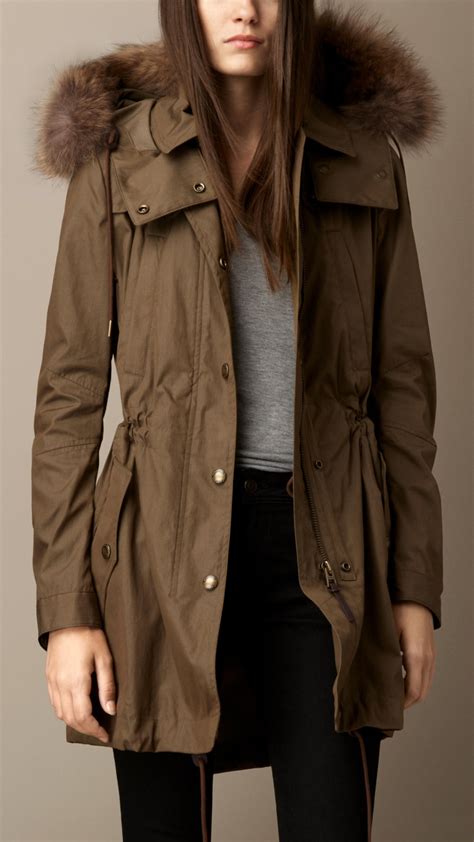 burberry fur trim parka sale|Short Faux Fur Trim Cotton Parka in Teak .